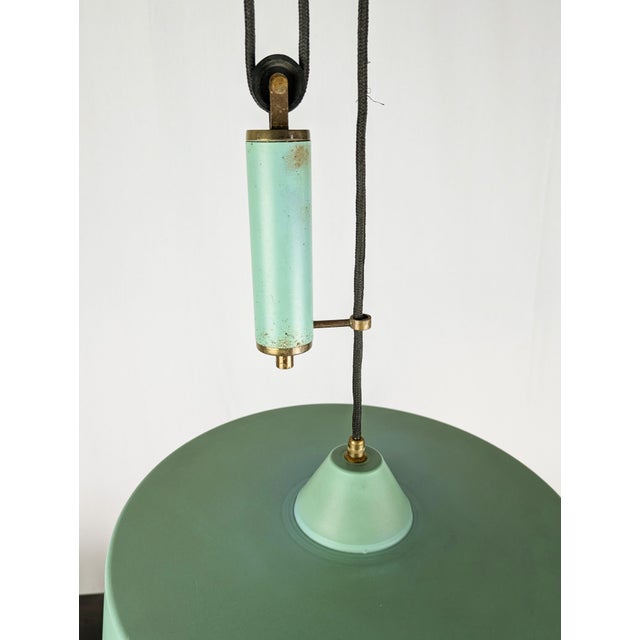 Mid-Century Modern Mid-Century Modern Italian Aquamarine and Brass Counterweight Hanging Lamp from Stilnovo, 1950s For Sale - Image 3 of 10