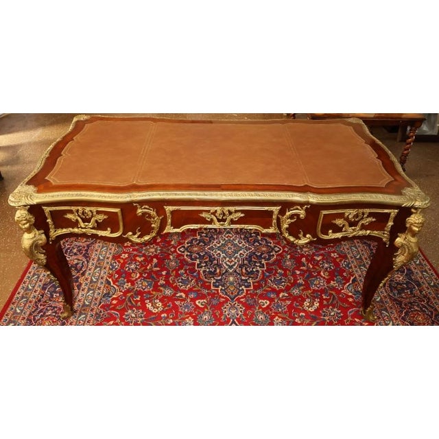 ​Mid 20th Century Bronze Mounted Louis XV French Style Kingwood Writing Desk Bureau Plat For Sale - Image 14 of 15