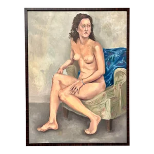 Vintage Original Oil Painting Portrait of a Seated Nude Woman by Barbara Dahlin 30" X 40"