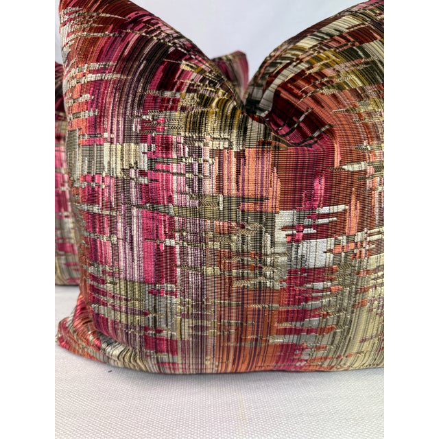 Transitional Brunschwig & Fils "Amauri Velvet" in Sand/Berry 22" Pillows-a Pair For Sale - Image 3 of 3