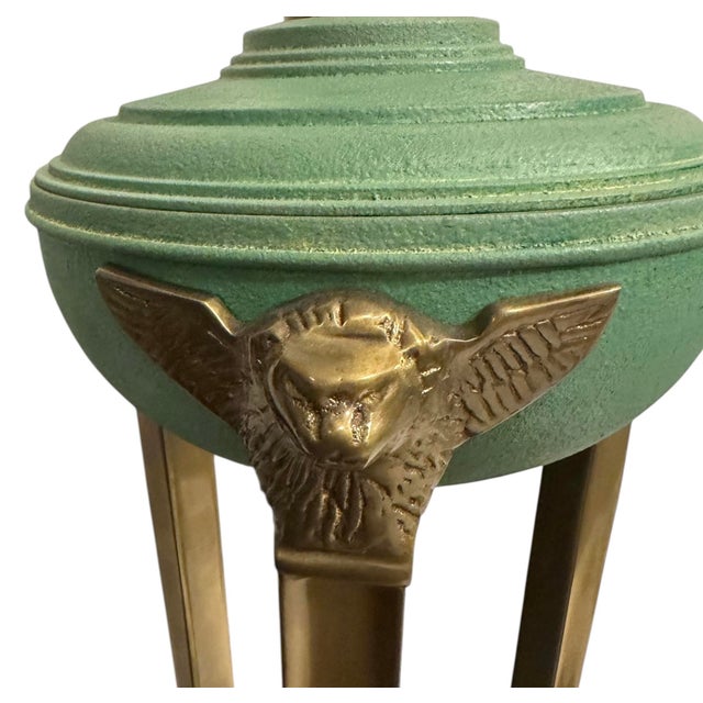 Vintage French Empire Style Mint Green and Brass Table Lamp For Sale - Image 4 of 12