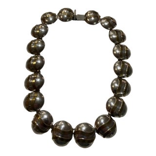 Olde Mexico 925 Modernist Sterling Necklace With Brass Accents For Sale