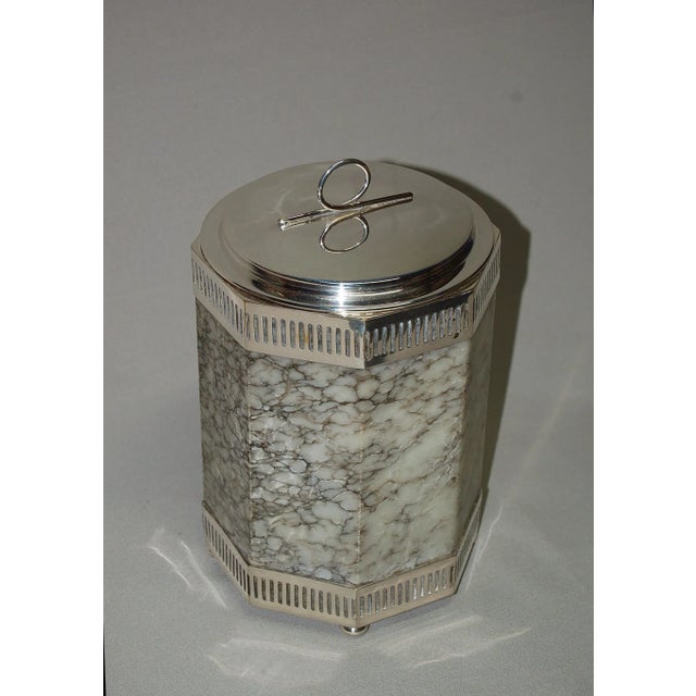 1930s Art Deco Alabaster and Silver Metal Ice Bucket, 1930s For Sale - Image 5 of 8