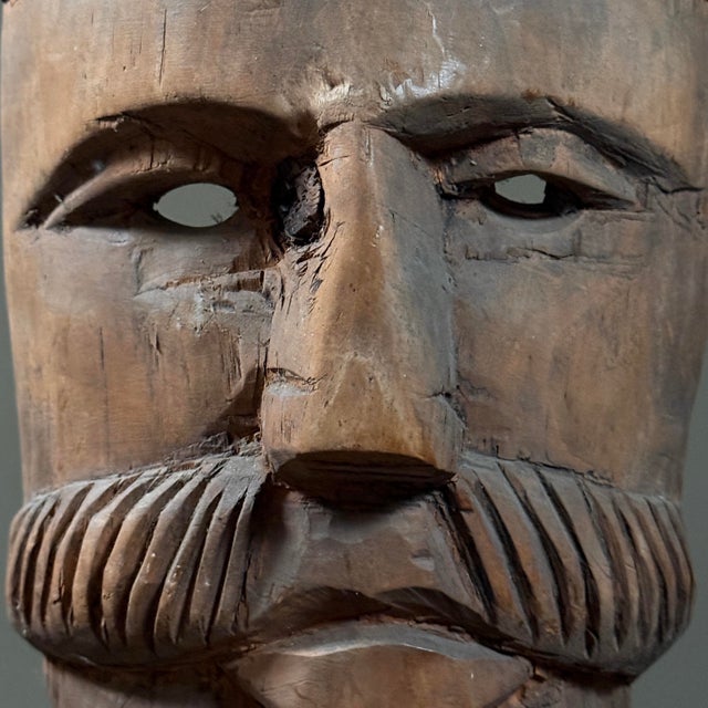 Vintage Hand Carved Mexican Folk Art Mask of a Man With Mustache For Sale - Image 4 of 9