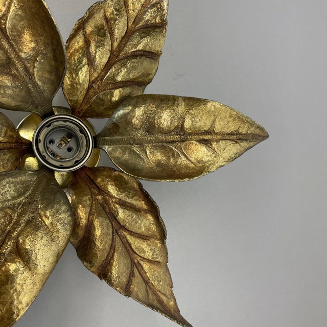 Brutalist Beligan Brass Metal Wall Ceiling Light by Willy Daro Belgium, 1970s For Sale - Image 4 of 14