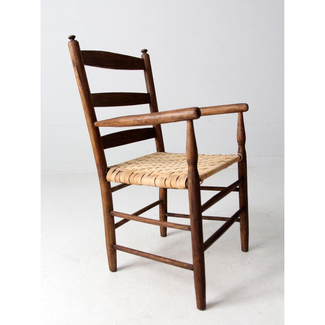 Farmhouse Antique Woven Seat Armchair For Sale - Image 3 of 11