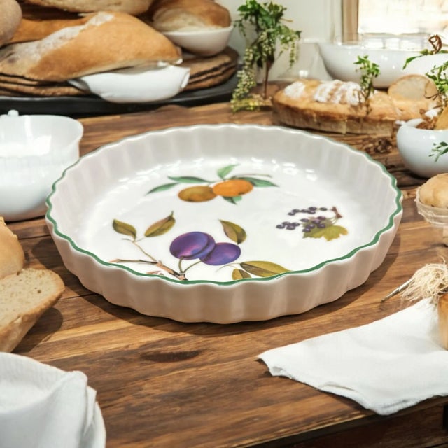 Vintage 1986 Royal Worcester Fine Porcelain Evesham Vale Pattern Quiche For Sale - Image 6 of 8