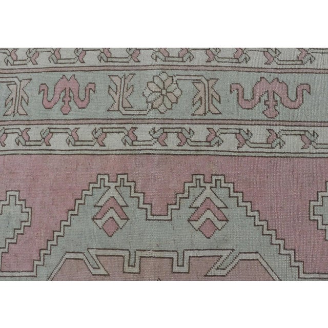 Textile Turkish Oushak Rug in Soft Rose and Sage Green With Geometric 6'6 X 9'9 For Sale - Image 7 of 16
