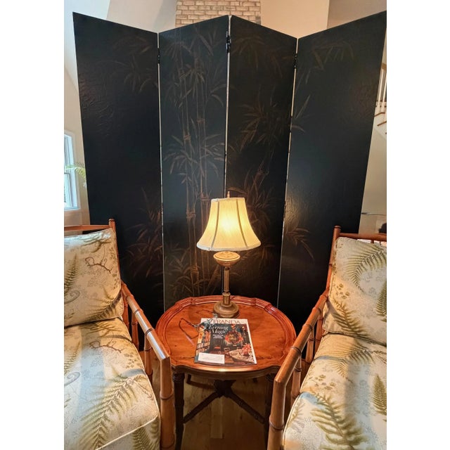 Black Chinoiserie Style Screen, Room Divider in Black With Bamboo Pattern by Baker For Sale - Image 8 of 18