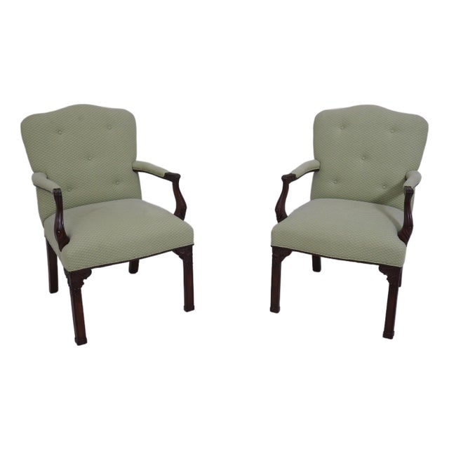 Pair Edward Ferrell Chippendale Mahogany Library Chairs For Sale