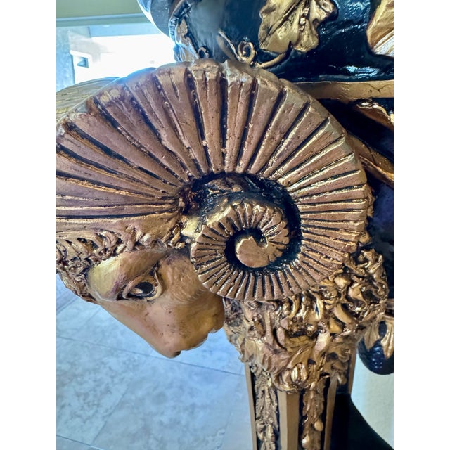 Black Empire Neo Classical Traditional Ram’s Head With Marble Top Pedestal Plinth For Sale - Image 8 of 12