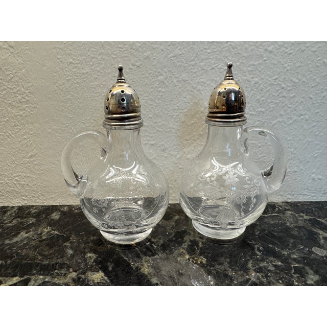 Cambridge Glass Company Early 20th Century Cambridge Glass Co Sterling and Glass Salt & Pepper Shakers For Sale - Image 4 of 6