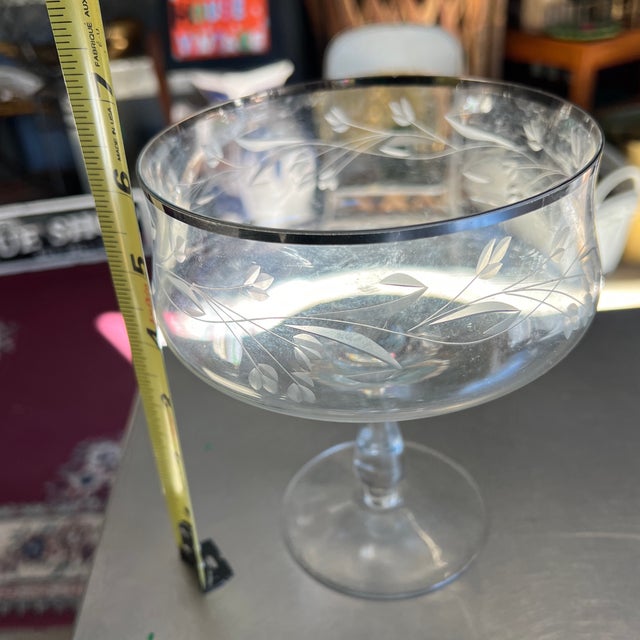 Chrome 1970s Dorothy Draper Chrome Rim Etched Champagne Glass For Sale - Image 8 of 9