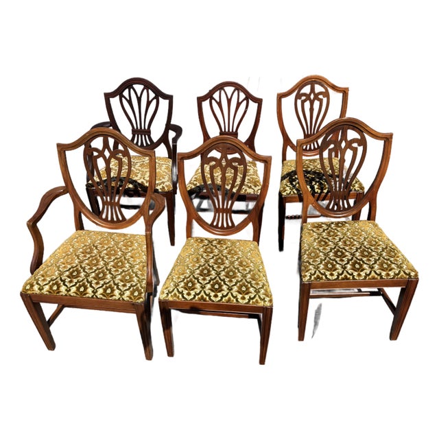 Vintage Floral Midcentury Modern Dining Room Chairs, Set of 6 For Sale