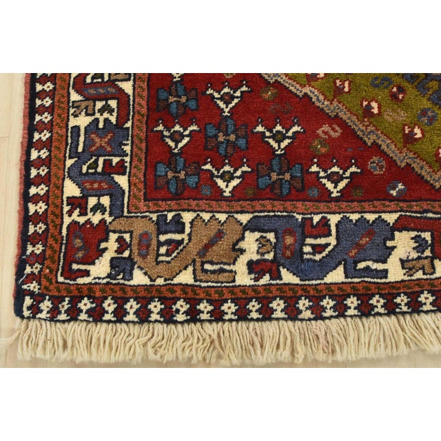 Yalameh Rug 3'5'' X 4'8'' Green Wool Vintage Tribal Hand-Knotted Oriental Carpet For Sale - Image 9 of 12