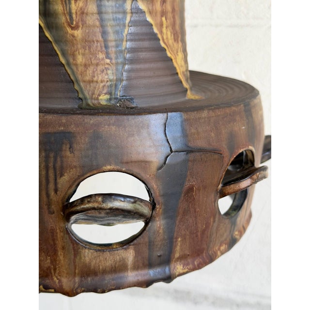 Mid-Century Modern Vintage Mid-Century Modern Pendant Ceiling Lamp Brown Pottery Ceramic For Sale - Image 3 of 12