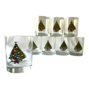 Set of 8 Vintage Lowball Glasses With Christmas Tree Design