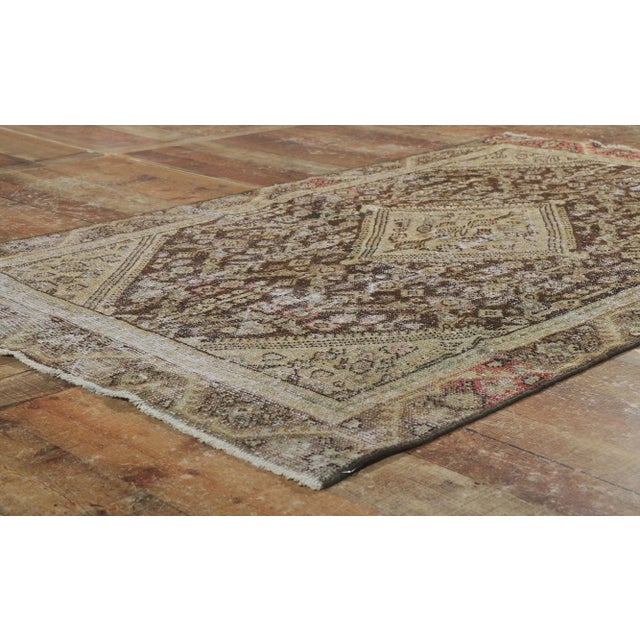 Antique-Worn Persian Mahal Rug - 3'10 X 8'06 For Sale - Image 9 of 11