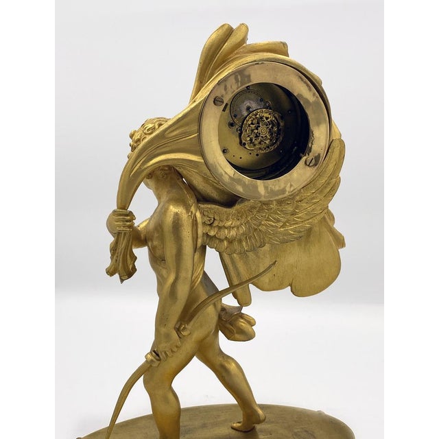 Gilded Bronze Cupid and Time Miniature Clock For Sale - Image 6 of 9