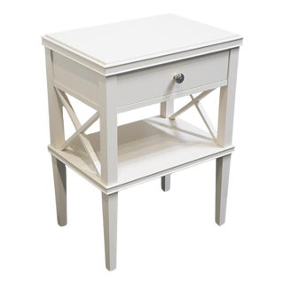 Pottery Barn Clara Lattice Collection Contemporary Modern 21" Nightstand in Sky White Finish For Sale