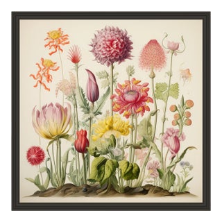 20' X 20' Framed 'Flowers' Watercolor Botanical Print, 'Hortus Floridus' Style For Sale