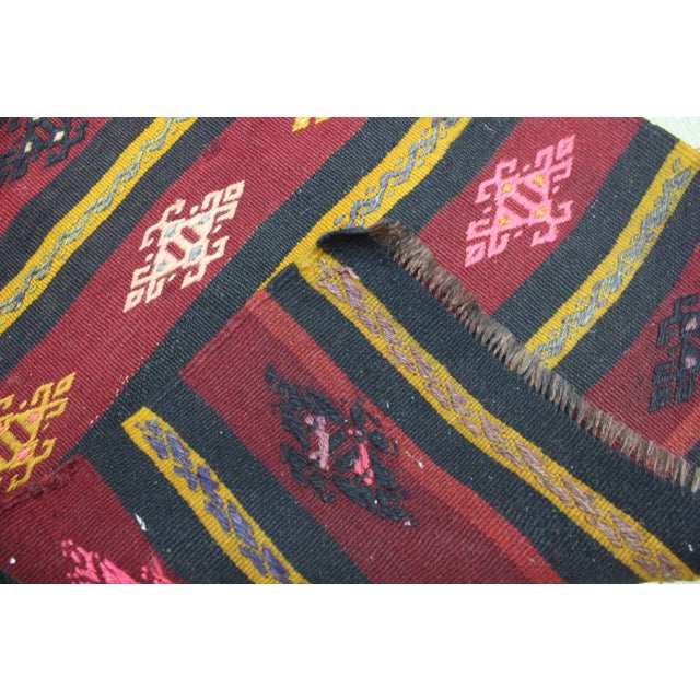 1970s Rustic Burgundy Striped Cecim Kilim Rug For Sale - Image 12 of 13