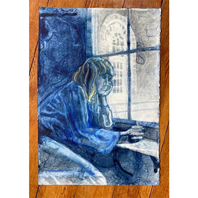 Figurative Vintage Original Mixed-Media Painting, "Rainy Day Portrait" by Kathleen Ney For Sale - Image 3 of 4