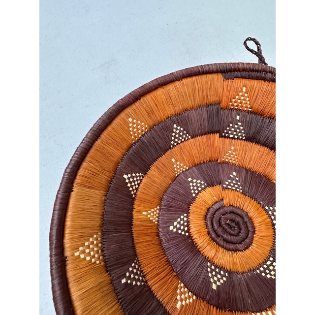 Boho Chic 1970s Hand Woven Decorative Hanging Basket With Triangle Details For Sale - Image 3 of 8