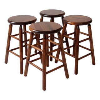 Vintage Wood Farmhouse Stools Set of 4 For Sale