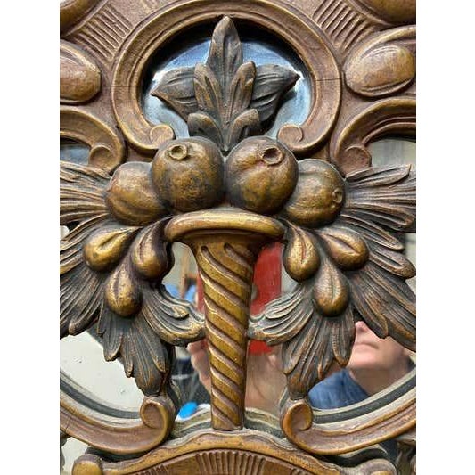 Wood Gesso and wood mirror with grape leaves and cornucopia For Sale - Image 7 of 8