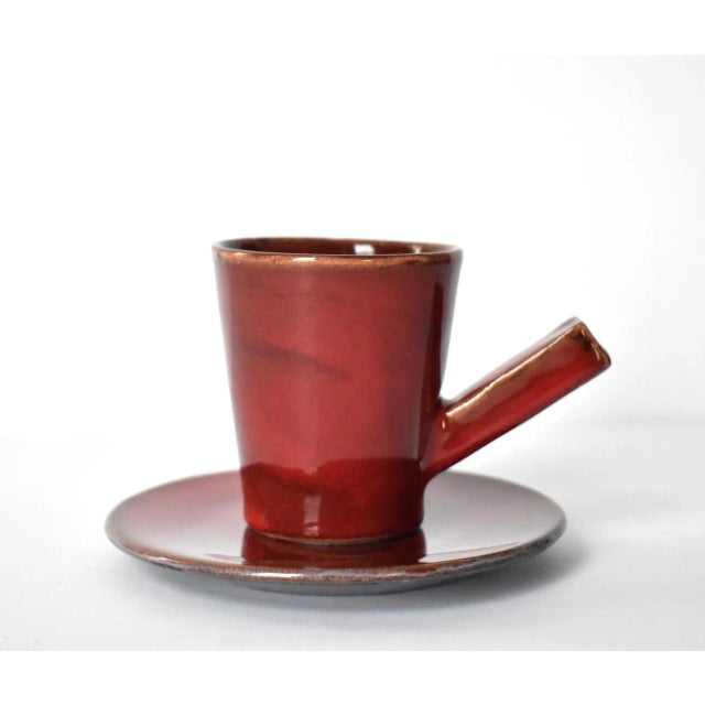 Mid 20th Century Mid-Century Swedish Handmade Red Ceramic Glogg 12 Cups & 12 Saucers For Sale - Image 5 of 13