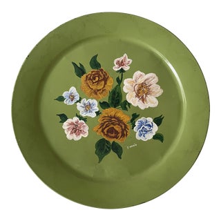 Early 20th Century Handpainted Floral Metal Tray, Signed by Nussio For Sale