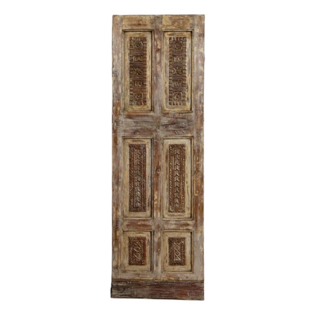 Spanish Carved Door Panel | Rustic Modern Farmhouse Barn Door Statement Piece 80x26 For Sale
