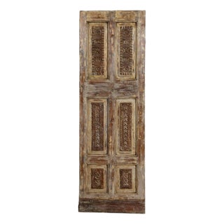 Vintage Floral Carved Door Panel | Rustic Sliding Farmhouse Barn Door Statement Piece 80x26 For Sale
