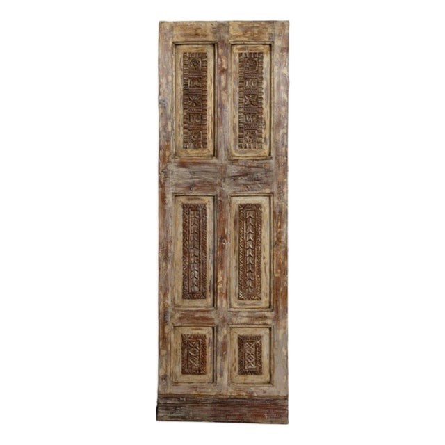 Vintage Floral Carved Door Panel | Rustic Sliding Farmhouse Barn Door Statement Piece 80x26 For Sale