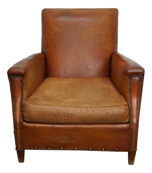 Vintage French Cognac-Colored Leather Club Chair, 1940s