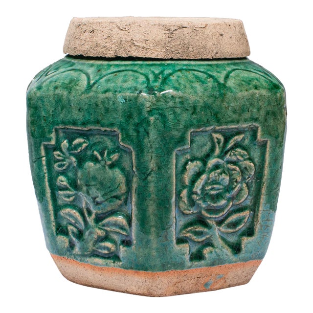 1880s Antique Victorian Japanese Earthenware Hexagonal Spice Jar For Sale