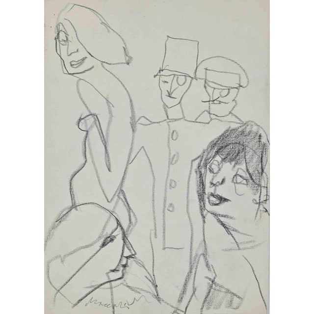 Mino Maccari, Admiration, 1980, Charcoal Drawing For Sale