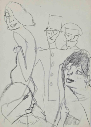 Mino Maccari, Admiration, 1980, Charcoal Drawing