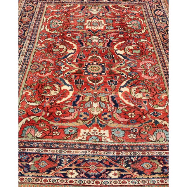 Persian antique Mahal rug with floral design in soft red, Keivan Woven Arts / rug PTA-200706, country of origin / type:...
