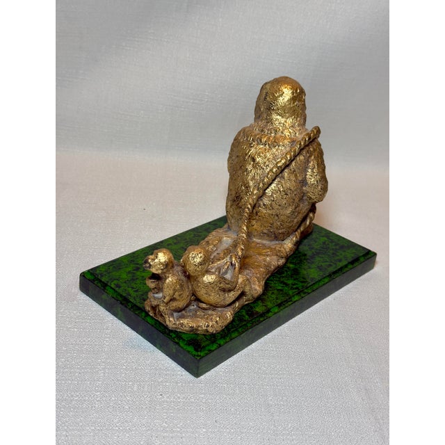 Mid-Century James Mont Style Bespoke Hand Gilt & Faux Malachite "Monkey Business" Art Sculpture / Business Card Holder - Newly Painted For Sale - Image 10 of 12