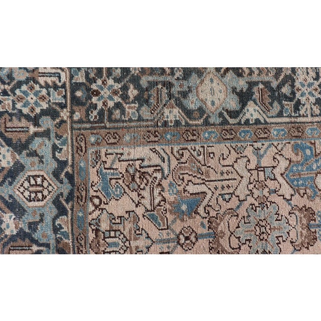 Early 20th Century Square Size Persian Heriz Rug With All-Over Sub Floral Design in Brown & Blue For Sale - Image 4 of 13