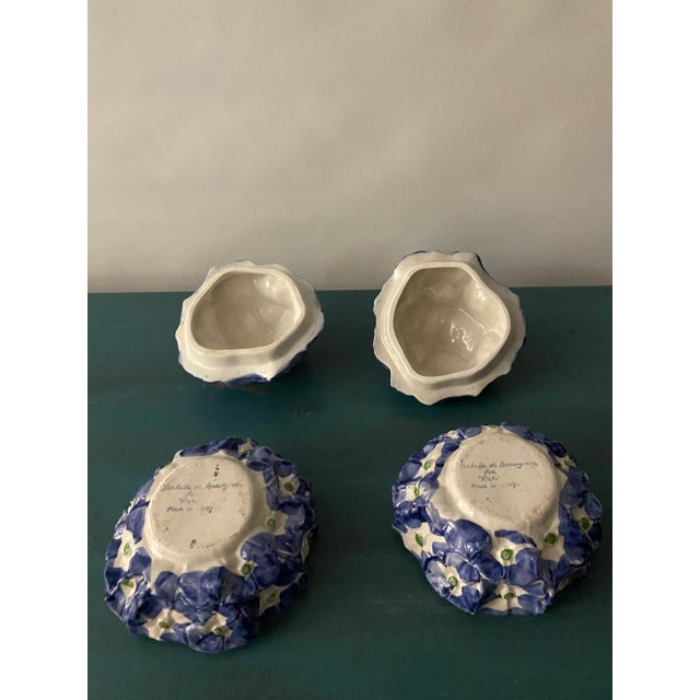 Hollywood Regency Italian Mid 20th Century Majolica Blue and White Rounded Boxes-Set of 2 For Sale - Image 4 of 12