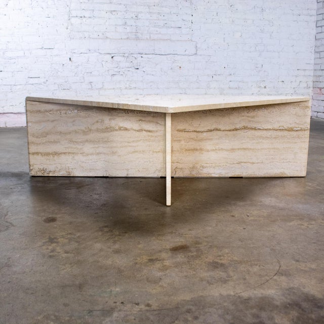 Late 20th Century Late 20th Century Modern to Postmodern Triangle Travertine Coffee or Cocktail Table Style of Up & Up For Sale - Image 5 of 18