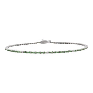 Minimalist 18kt Solid White Gold Diamond Tsavorite Thin Tennis Bracelet For Sale