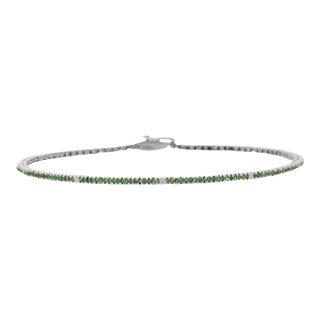 Minimalist 18kt Solid White Gold Diamond Tsavorite Thin Tennis Bracelet For Sale