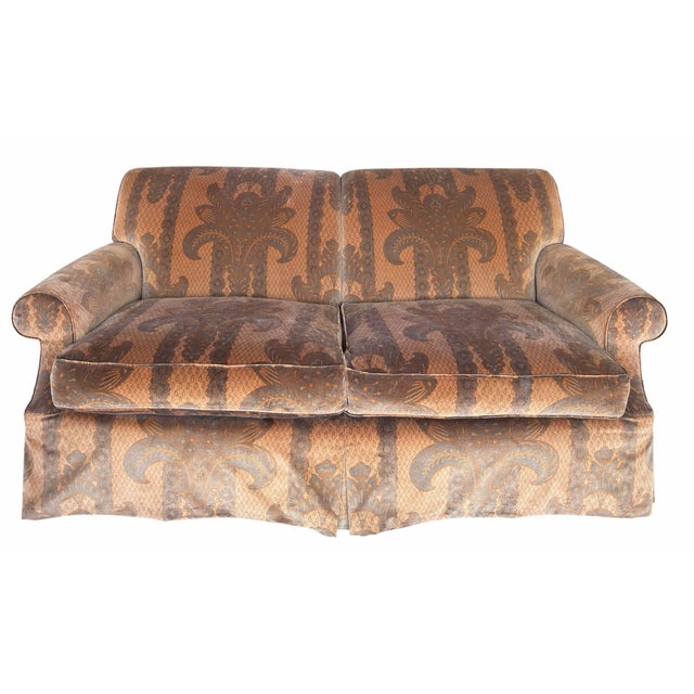 Rose Tarlow Melrose House Custom Celestial Loveseat. Unsigned. Sourced by a renowned LA designer for a prominent Beverly...