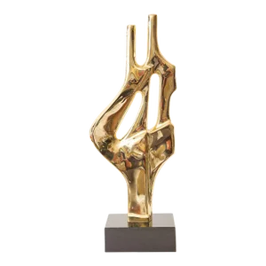 Vintage Brass Abstract Figural Sculpture on Black Granite Base