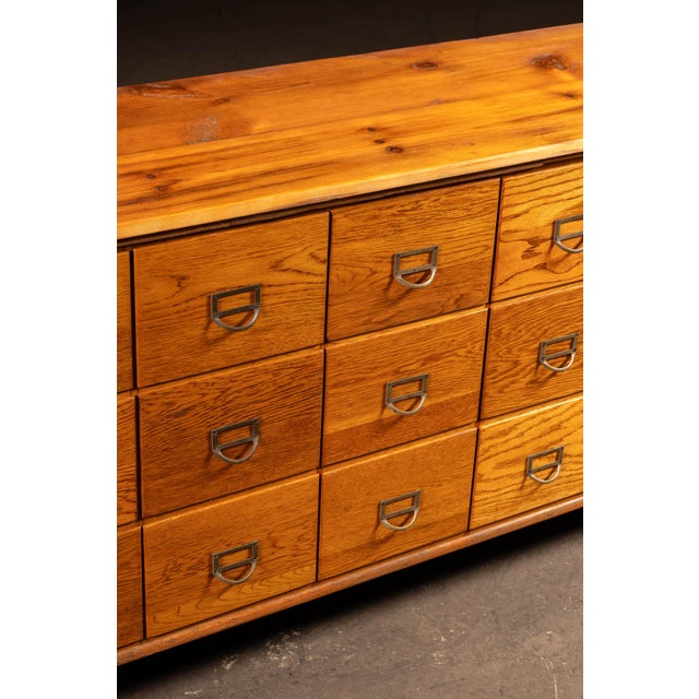 Mid 20th Century Mid-Century Oak 21-Drawer Industrial Index Cabinet For Sale - Image 5 of 11
