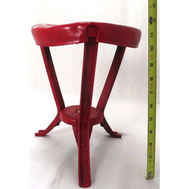Antique American Steel & Wrougt Iron Folk Art Painted Dairy Farm Milking Stool For Sale - Image 11 of 13